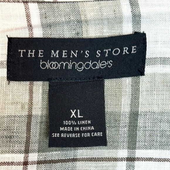 The Men’s Store Bloomingdale’s Linen Shirt Button Up Long Sleeve Green Plaid XL - Picture 8 of 9